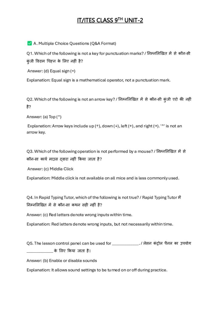 thumbnail of ITES CLASS 9TH UNIT 2 -QUESTION WITH ANSWER